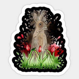 European Rabbit Watercolor Splash With Black Background Sticker